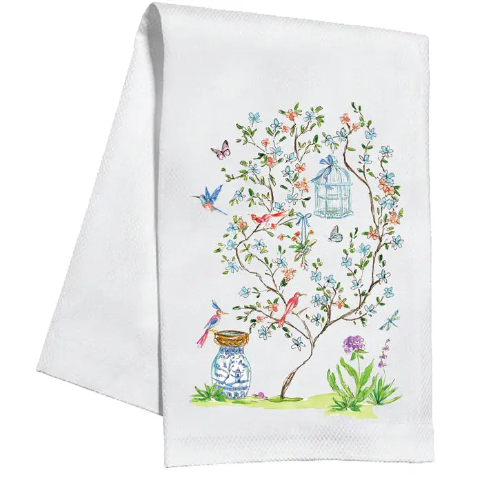 Handpainted Blue Enchanted Garden Kitchen Towel