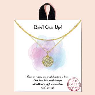 "Don't Give up" Cubic Zirconia Pave Disk Double Layered Necklace