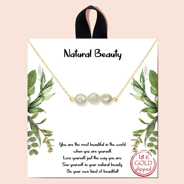"Natural Beauty" 18K Gold Dipped, Triple Freshwater Pearl Necklace