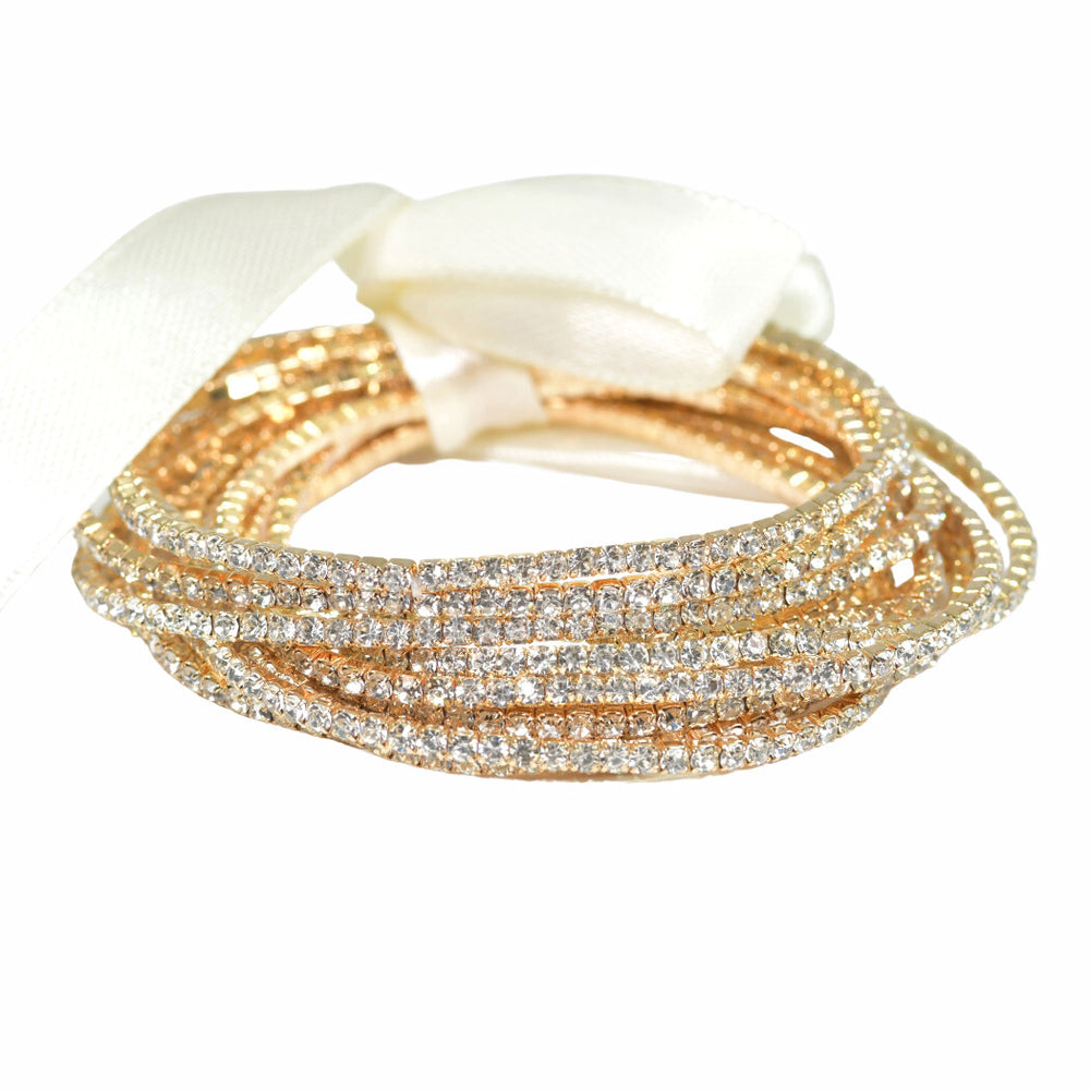 Gold/Clear, crystal rhinestone stretch bracelet set
