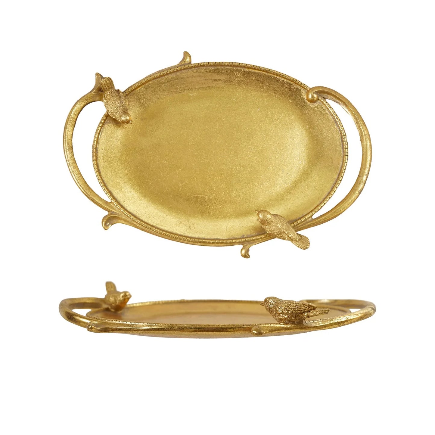 Hazel Mazel: decorative Resin Tray W Birds Gold