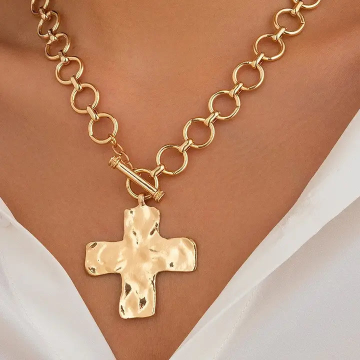 Josslyn Hammered Cross Toggle Necklace