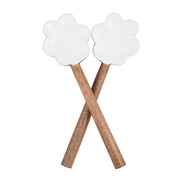 WOOD ENAMEL SCALLOPED SERVING UTENSILS