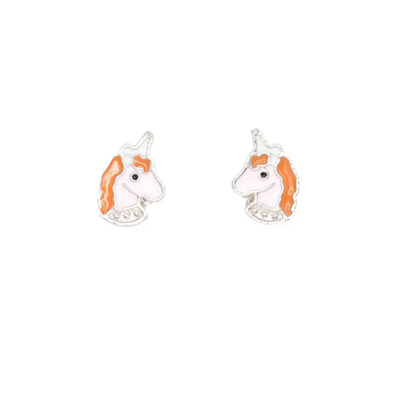 Orange Hair Unicorn Enamel Post Stud Earring Children's