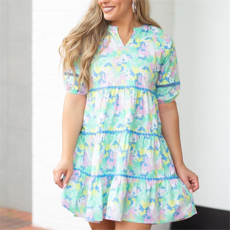 Spring Blooms Blue Palmer Dress