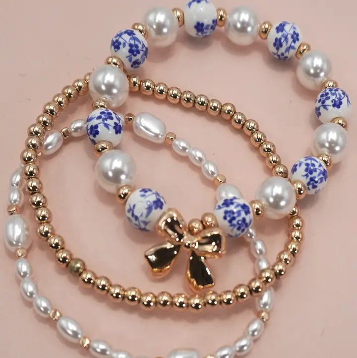 Josslyn Blue Porcelain Multi Layer Bow Bracelet