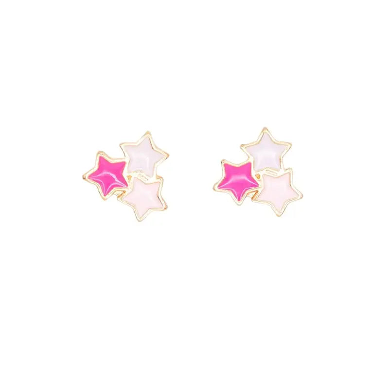 Three Stars Pink Enamel Post Stud Earring Children's Jewelry