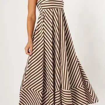 Classic Stripe Fit & Flare Bandeau Strapless Maxi Dress