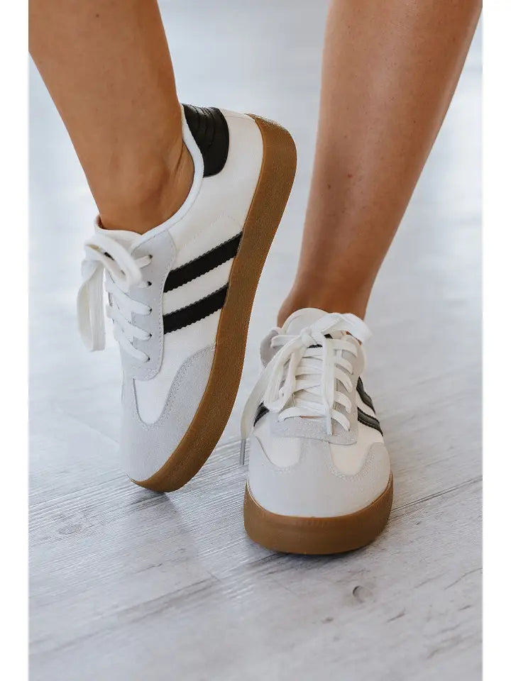 Striped Lace Up Flat Sneakers