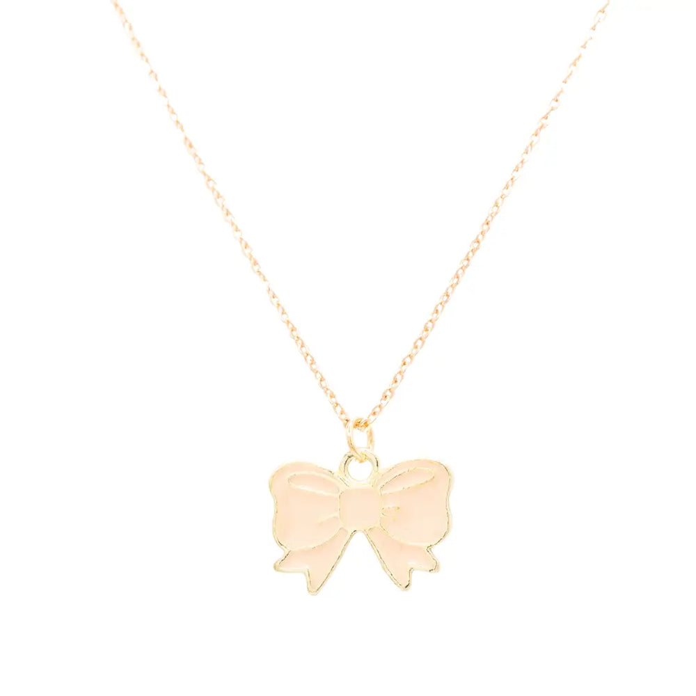 Pink Bow Enamel Necklace