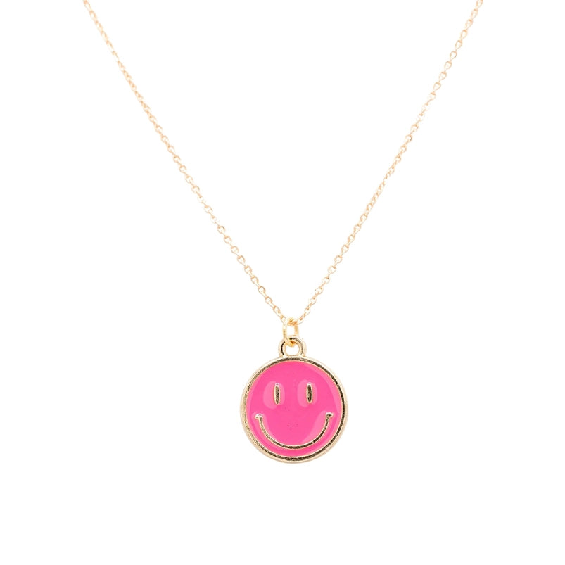 Happy Face Necklace Pink Charm Pendant Children's