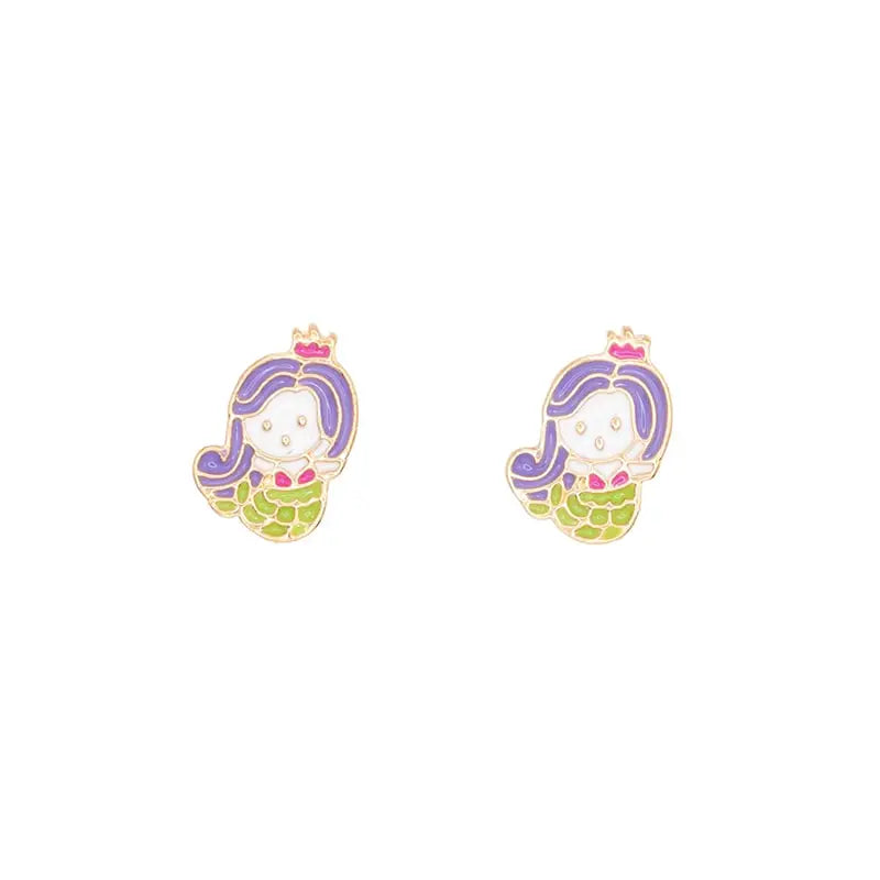 Purple Hair Mermaid Enamel Post Stud Earring Children's