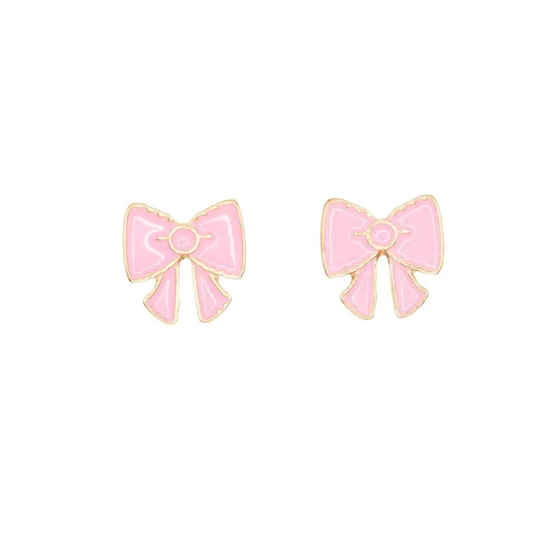 Pink Bow Ribbon Enamel Post Stud Earring Children's Jewelry