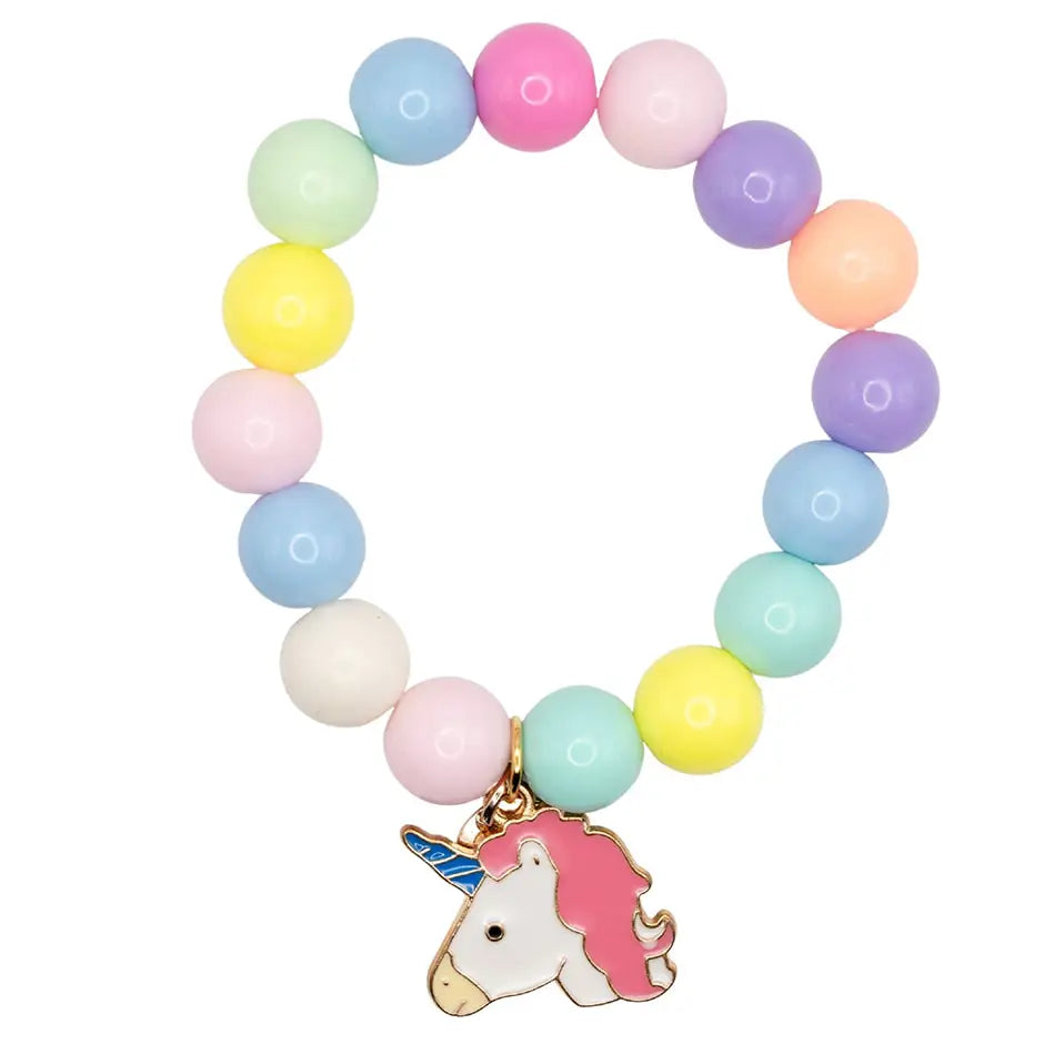 Unicorn Enamel Charm Pendant Beaded Stretch Child Bracelet