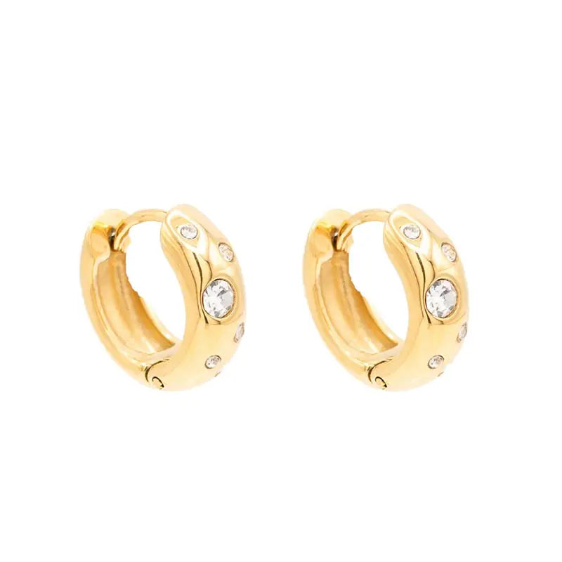 Circle Cubic Zirconia Huggie Hoop Earring Geometric Gold