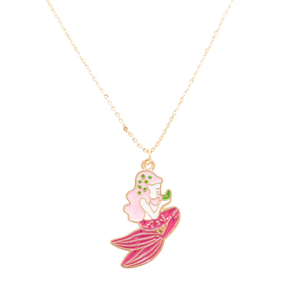 Pink Mermaid Enamel Necklace Children's Jewelry Ocean