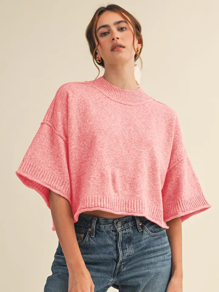 Knit Mock Neck Short Sleeve Sweater