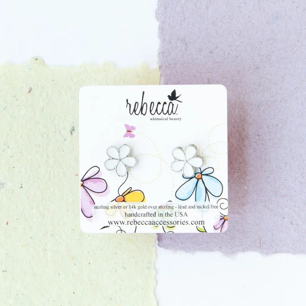 White Flower Enamel Post Earring Children’S Jewelry