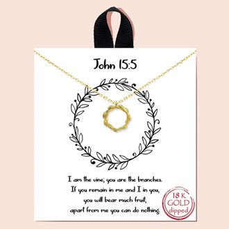 "John 15:5" Leaf Circle Pendant Necklace