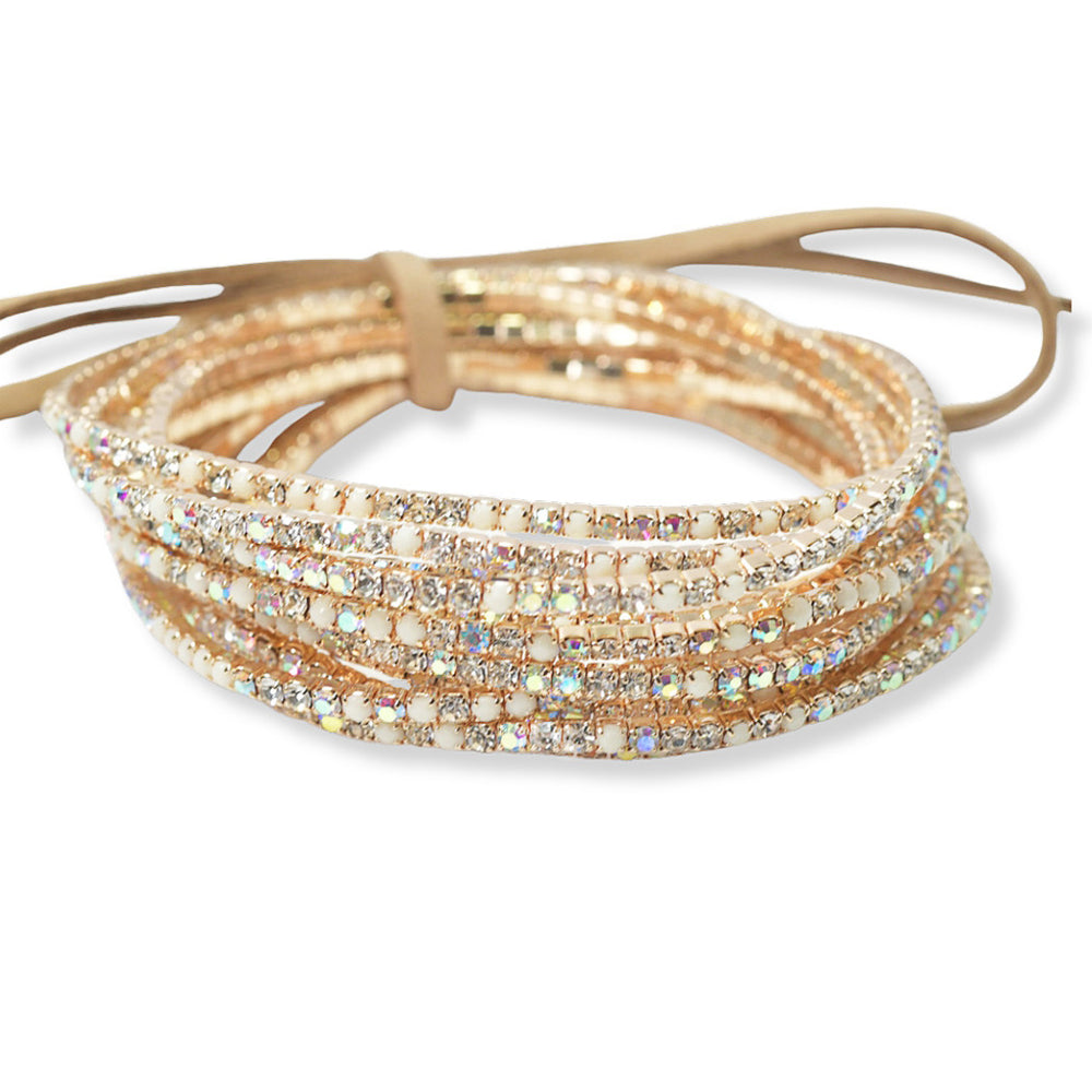 Gold/AB Multi, pave rhinestone multi layered stretch bracelet set