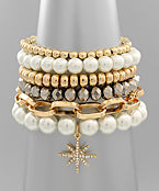 White/Hematite/Gold Bracelet Stack