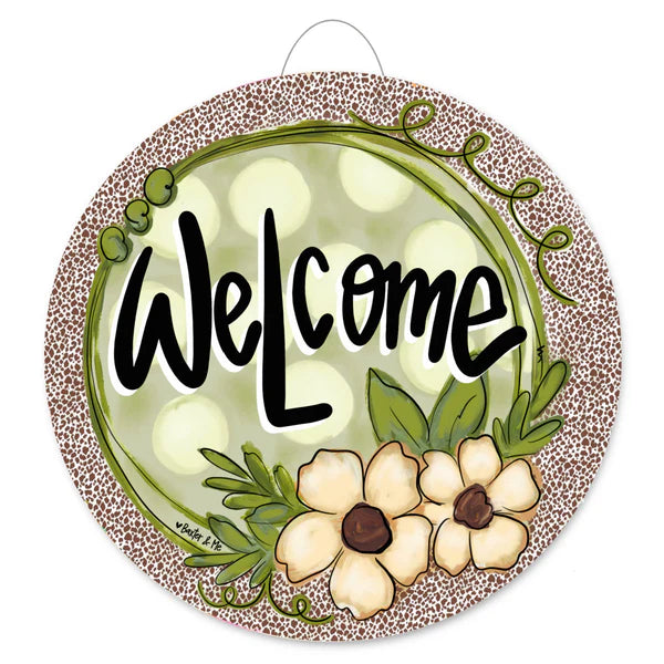 Sage and Soft Leopard Welcome Sign