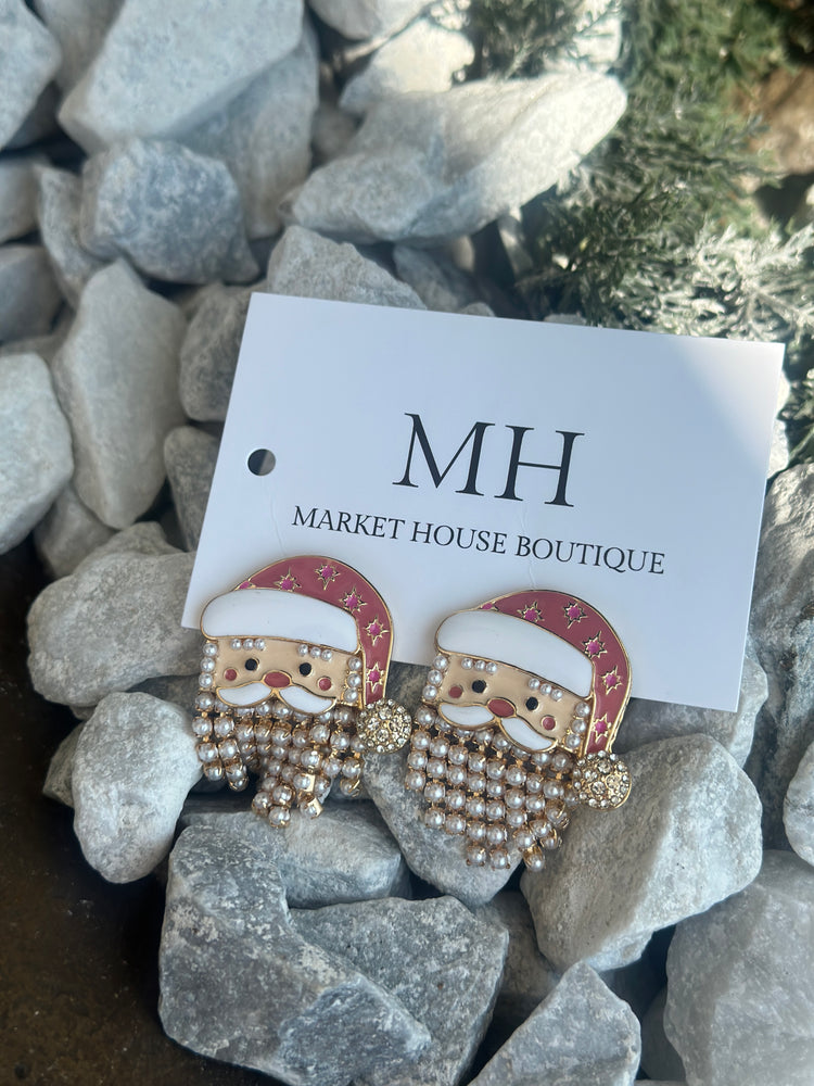 Christmas Santa & Pearl Tassel Earrings