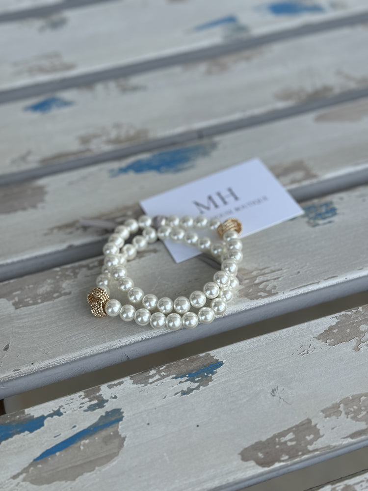 2 Row Knot Accent Pearl Bead Bracelet