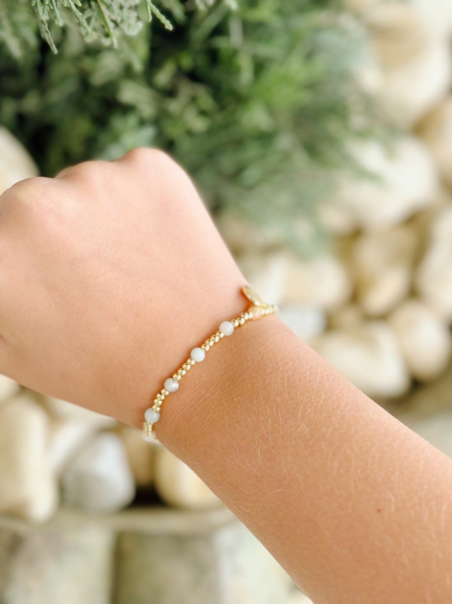 3mm Gold Ball w/4mm Gemstone Bracelet