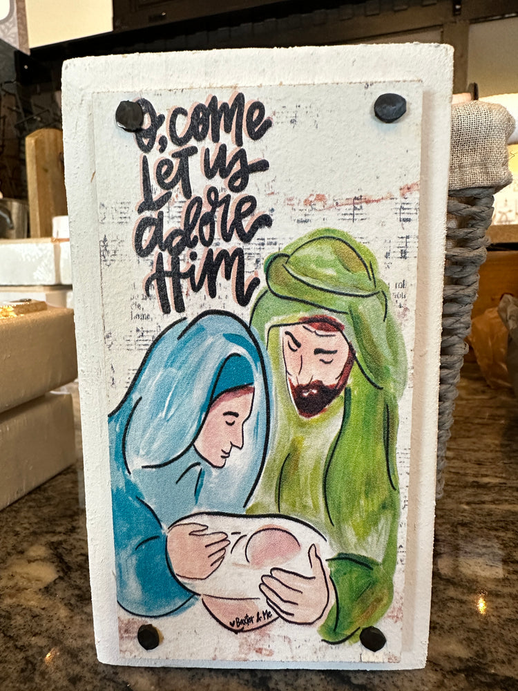 O Come Let Us Adore Him Nativity Happy Block