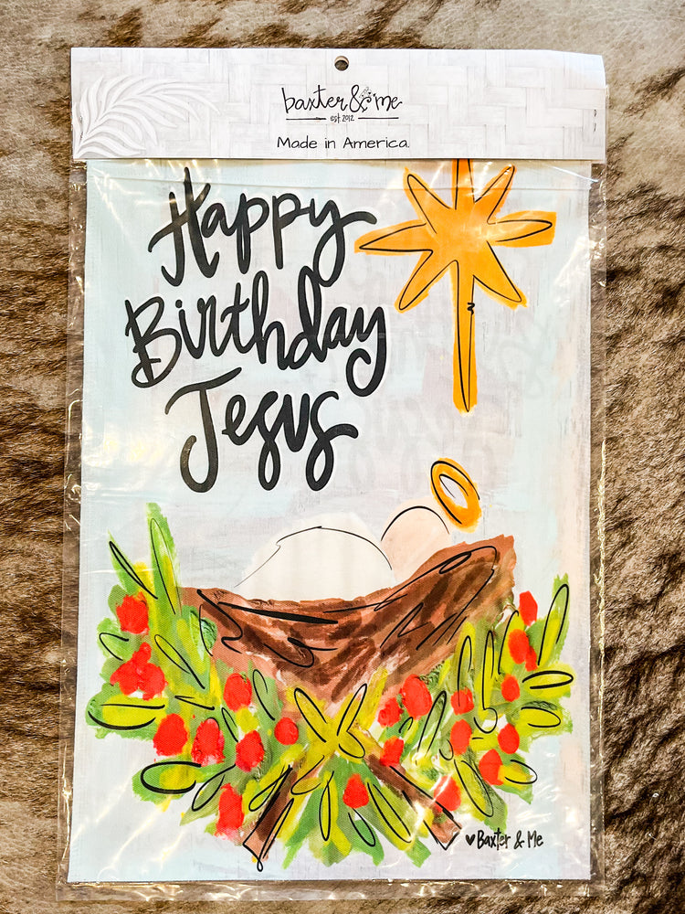 Happy Birthday Jesus Nativity Wreath Garden Flag