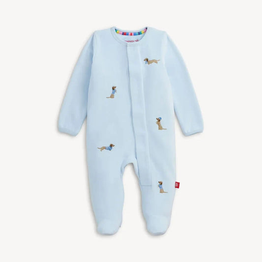 Magnetic Me: Embroidery Dogs Blue Velour Footie