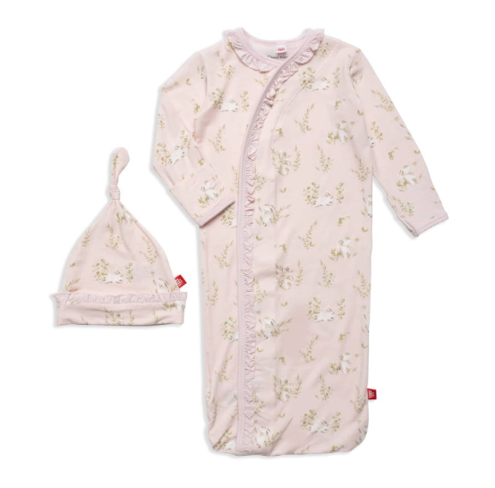 pink hoppily ever after modal magnetic cozy sleeper gown + hat set