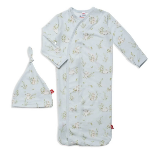 blue hoppily ever after modal magnetic cozy sleeper gown + hat set