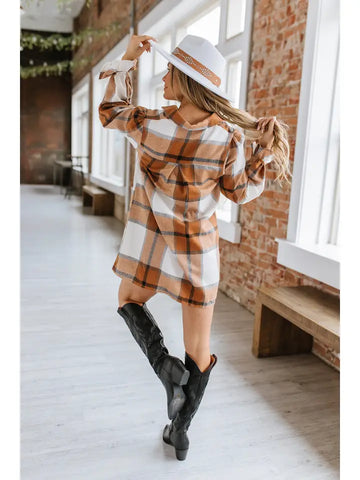 Tilly Plaid Ruffled Sleeve Shirt Dress