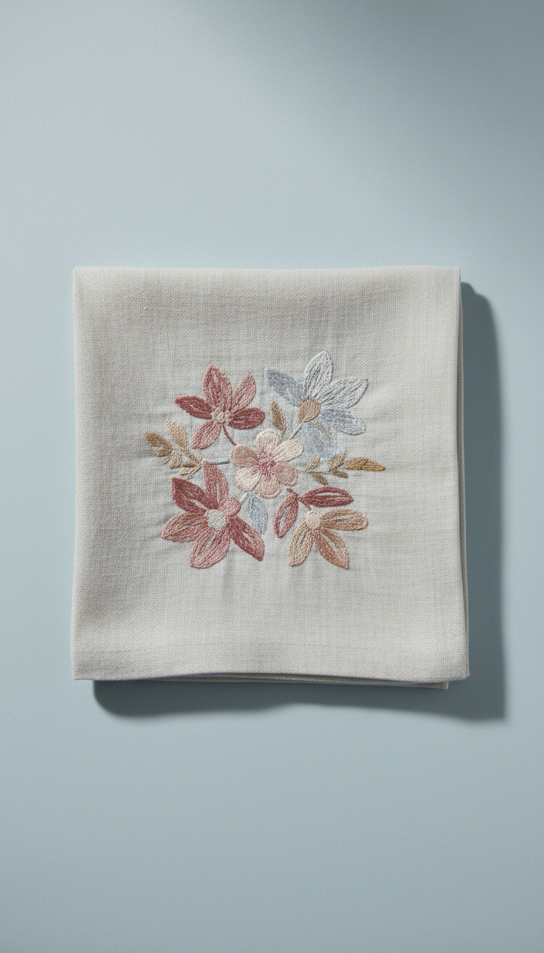 Embroidered Linen Napkin with Scalloped Edge