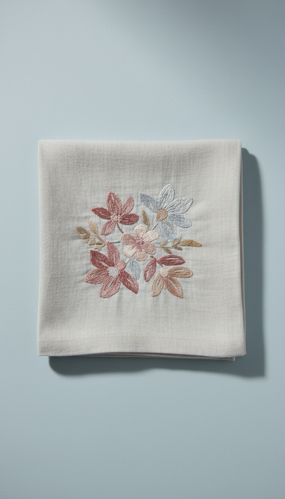 Embroidered Linen Napkin with Scalloped Edge