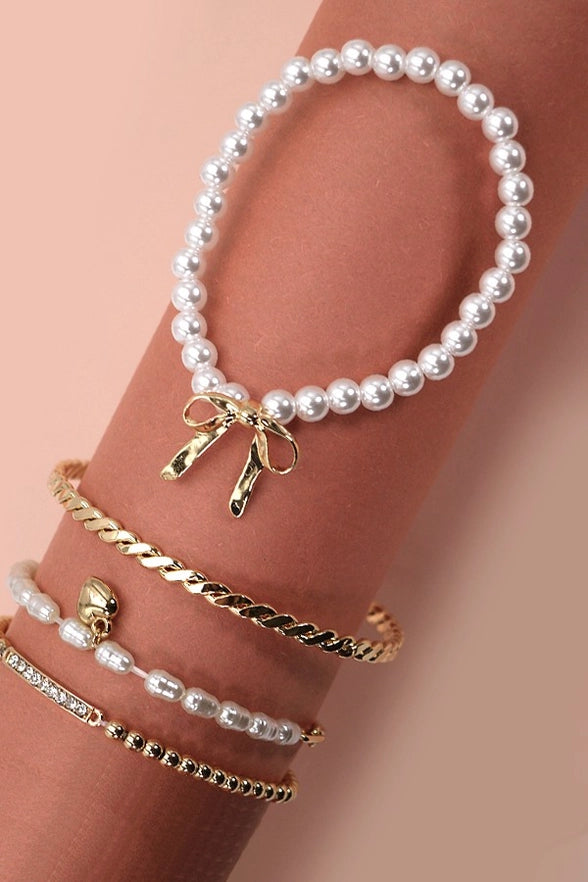 Josslyn Bow Pearl Stretch Bangle Set