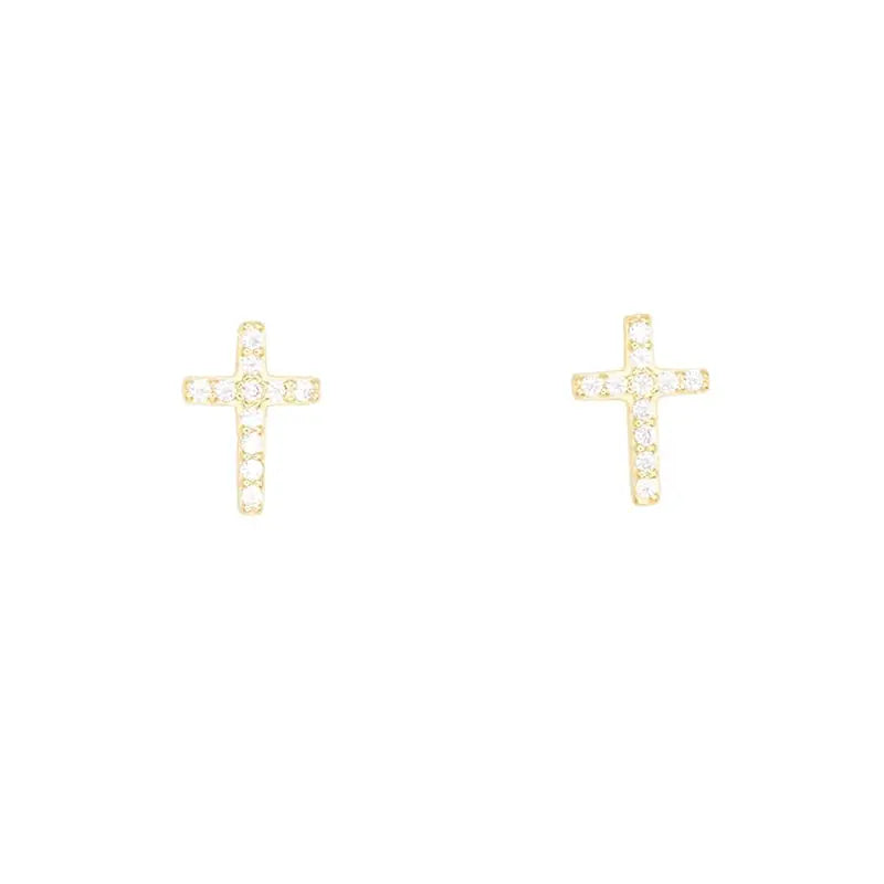 Cross Cubic Zirconia Post Stud Earring Religion Spiritual