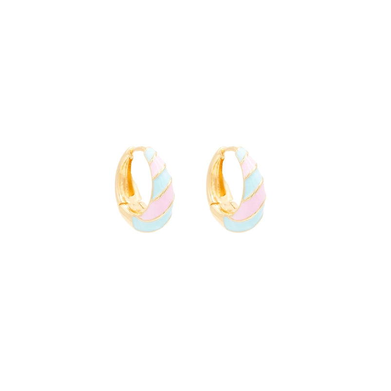 Pink and Blue Stripe Huggie Hoop Earring Enamel