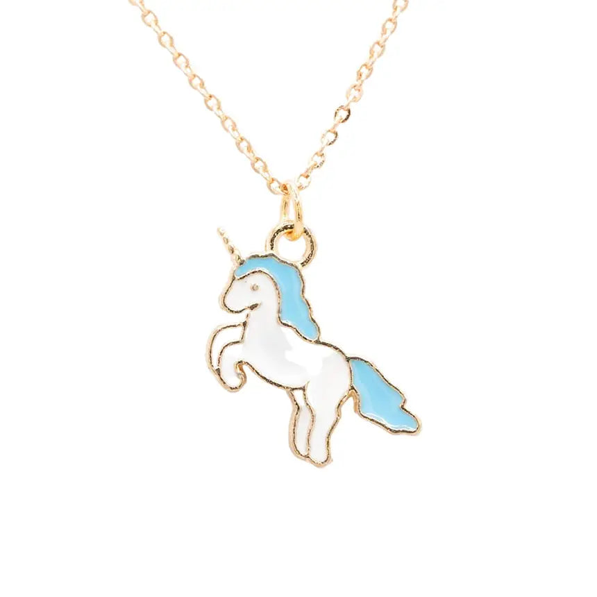 Blue Unicorn Enamel Charm Pendant Children's Necklace Whimsy