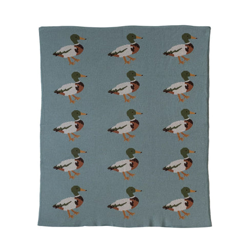 Cotton Knit Baby Blanket with Ducks, Multicolor