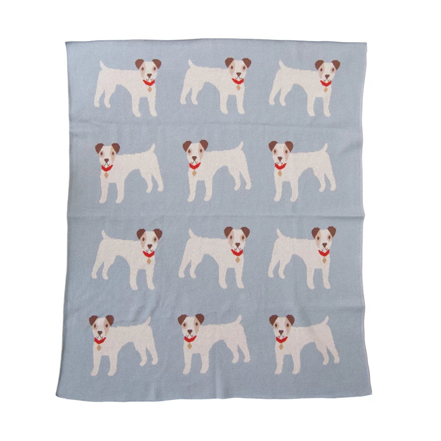 Creative Co-op Knit Baby Blanket with Dogs