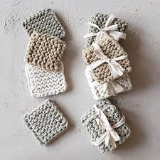 Square Crochet Coasters, Set of 4