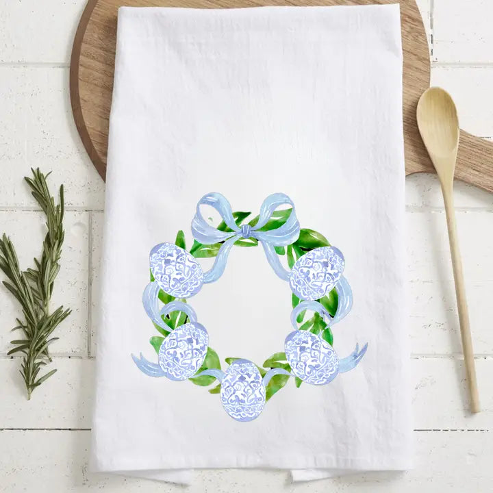 Chinoiserie Easter Egg Wreath Tea Towel