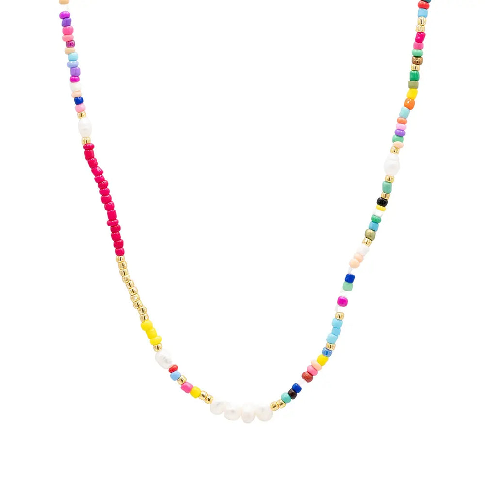 Freshwater Pearl Beaded Necklace Colorful Rainbow Ocean