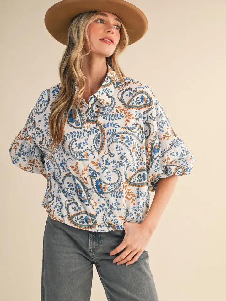 Exclusive Paisley Button Down Blue