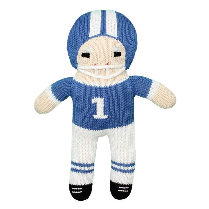 Football Player Knit Doll Rattle- Royal Blue & White