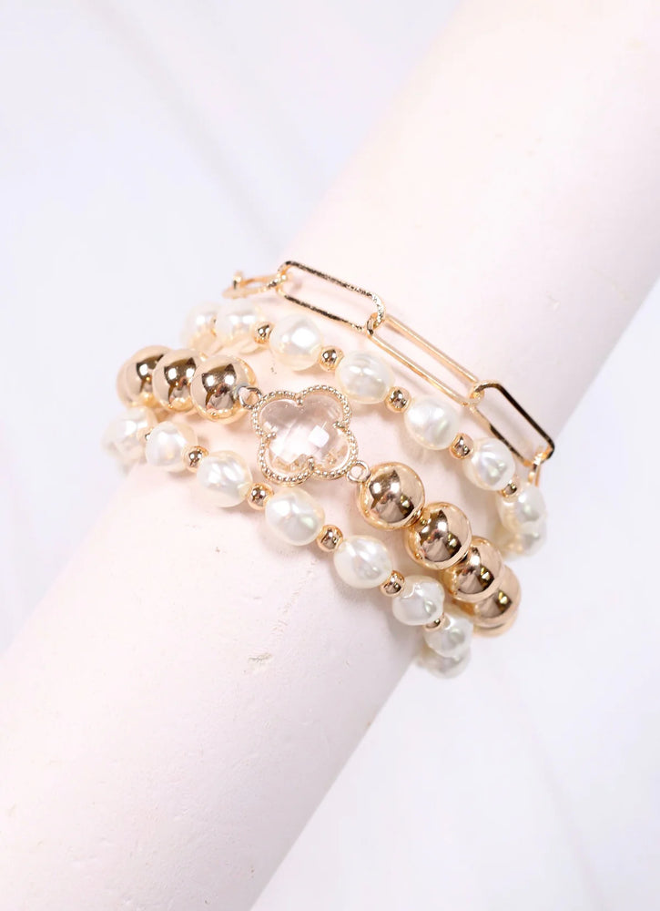 Genelle Pearl and Clover Bracelet Set