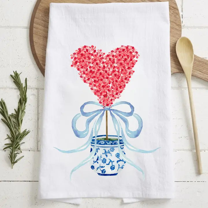 Chinoiserie Heart Topiary Tea Towel